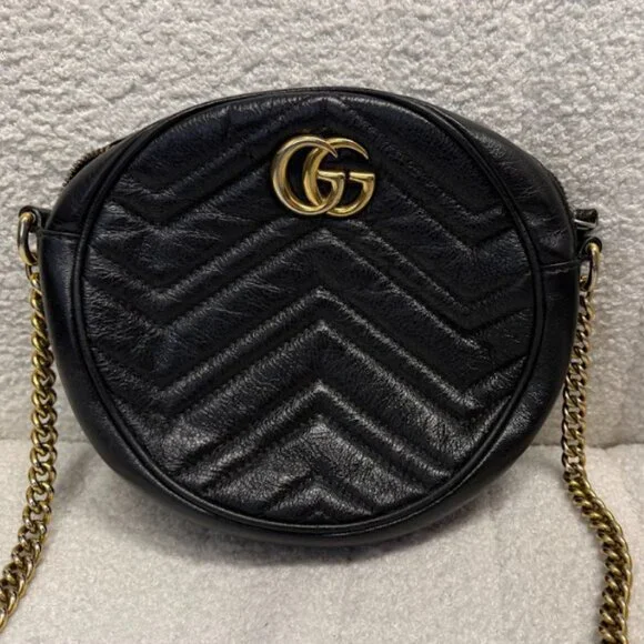 Authentic Gucci GG Marmont Matelassé Round Mini Bag – Black - Picture 10 of 11